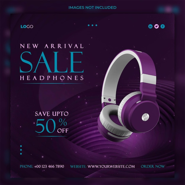 PSD post headphone sale electronic agency social media web banner post template psd