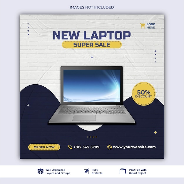 PSD post laptop computer sale electronic agency social media web banner post template psd