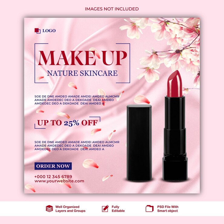 PSD post makeup beauty products for makeup sale banner post for social media template psd
