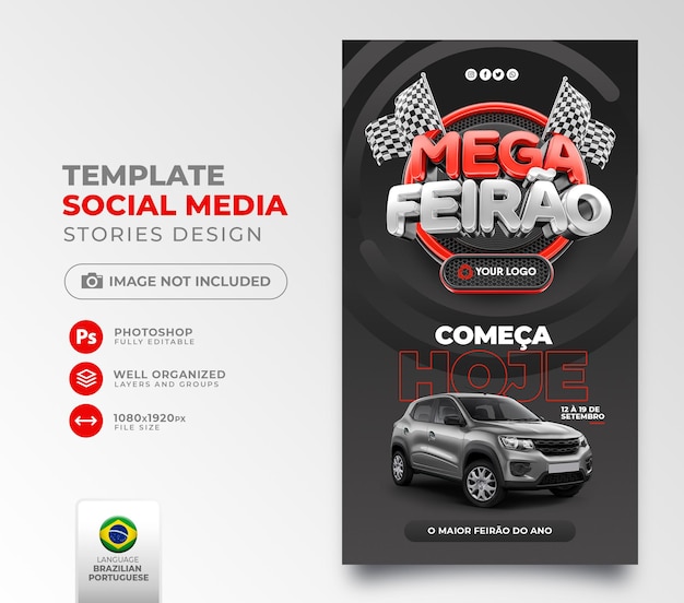 Post mega-autobeurs op sociale media in Portugese 3D-weergave voor marketingcampagne in Brazilië