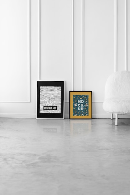 PSD post modern interior design style with frames on wall