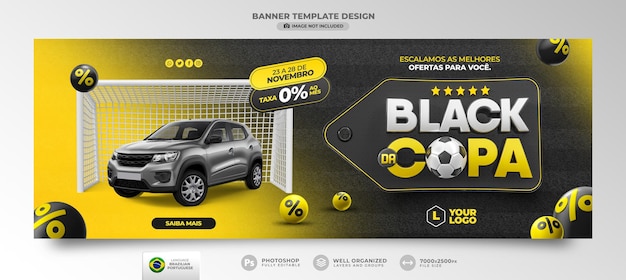 PSD post social media black friday world cup in 3d render for marketing campaign in brazil in portuguese