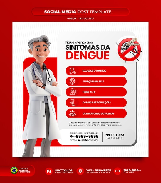 Post social media campagne om dengue aedes aegypti te bestrijden en te voorkomen in het braziliaans portugees