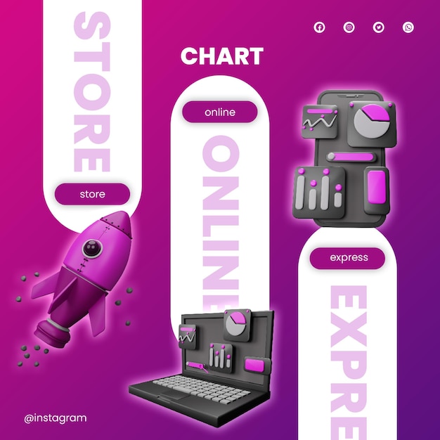 PSD post social media chart icon 3d render