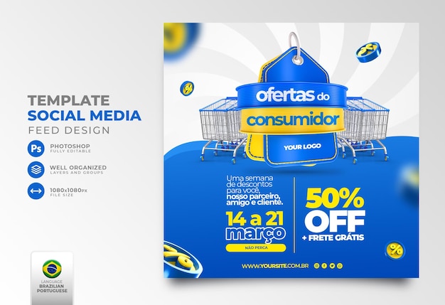 post social media consumer offer 3d render in portuguese for marketing campaign in brazil