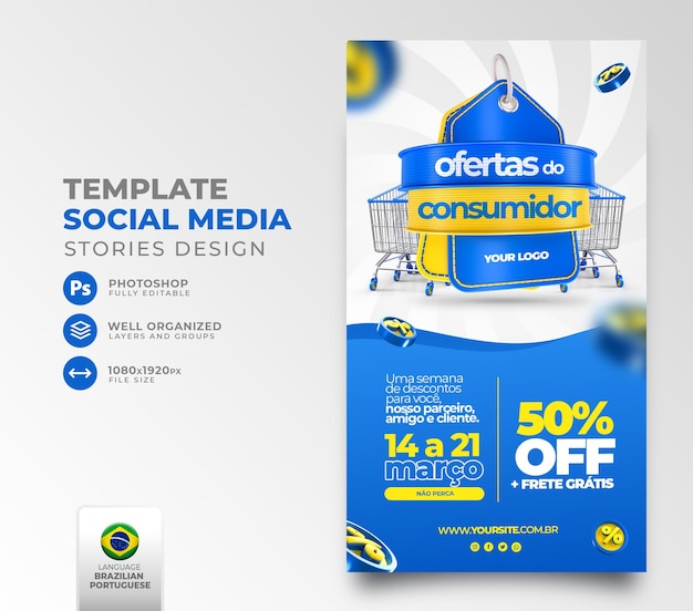 post social media consumer offer 3d render in portuguese for marketing campaign in brazil