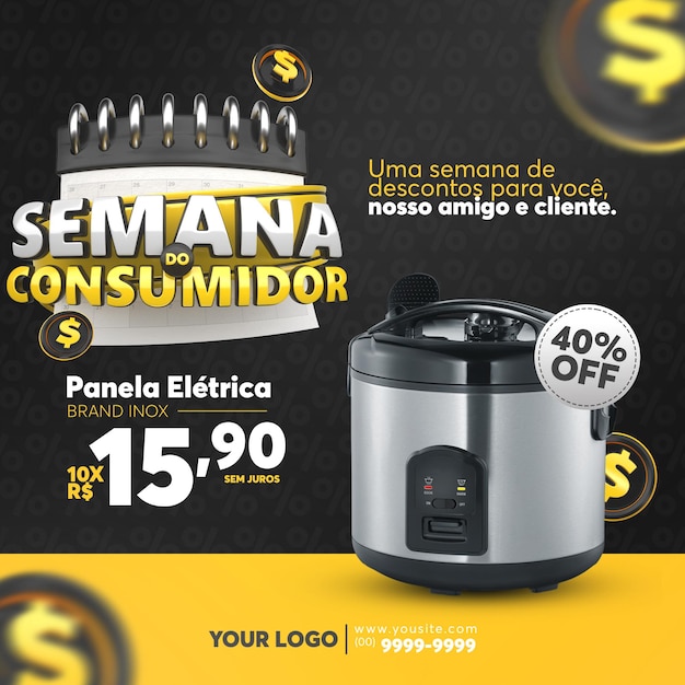 Post social media consumer week 3d render in het portugees voor marketingcampagne in brazilië van aanbiedingen