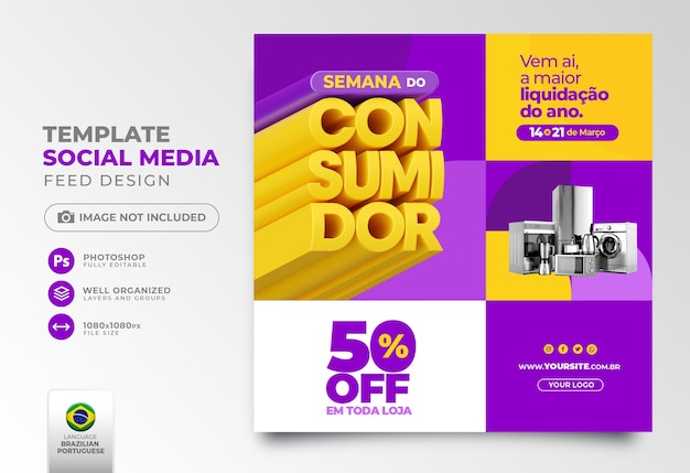 post social media consumer week 3d render in portuguese for marketing campaign in brazil of offers