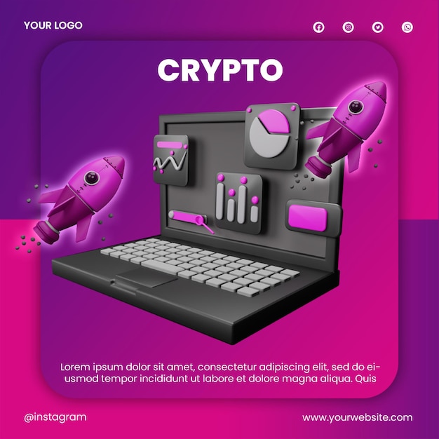 PSD post social media crypto icon 3d render