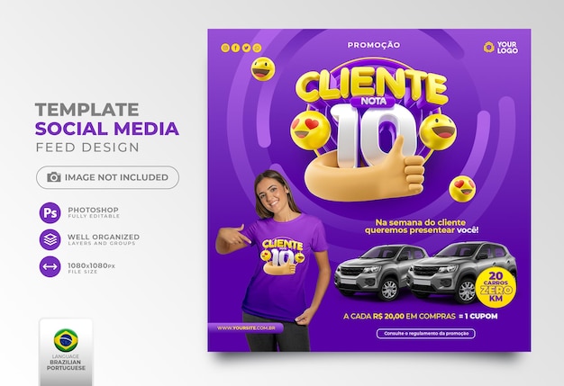 Post social media customer week in portuguese 3d render for marketing campaign in brazil