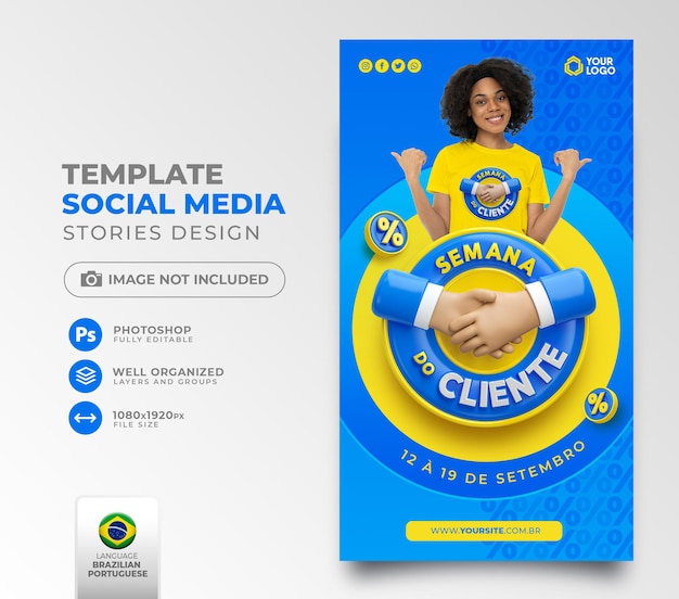 Pubblica la settimana del cliente sui social media in portoghese rendering 3d per la campagna di marketing in brasile