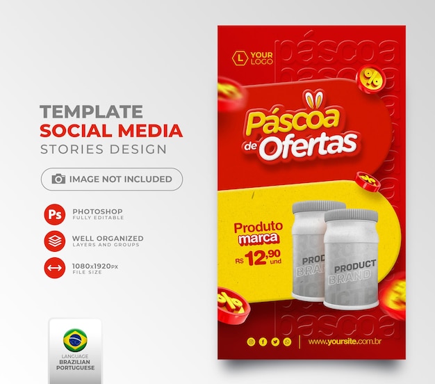 Публикация пасхальных предложений в социальных сетях на португальском 3d-рендеринге для маркетинговой кампании в бразилии