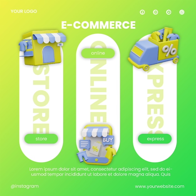 PSD post social media ecommerce icon 3d render