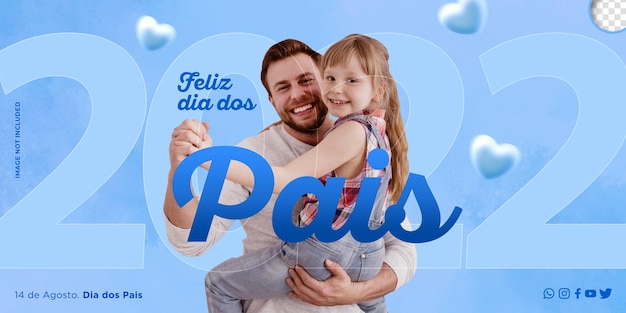 Post social media fathers day in brazil 3d render dia dos pais template design