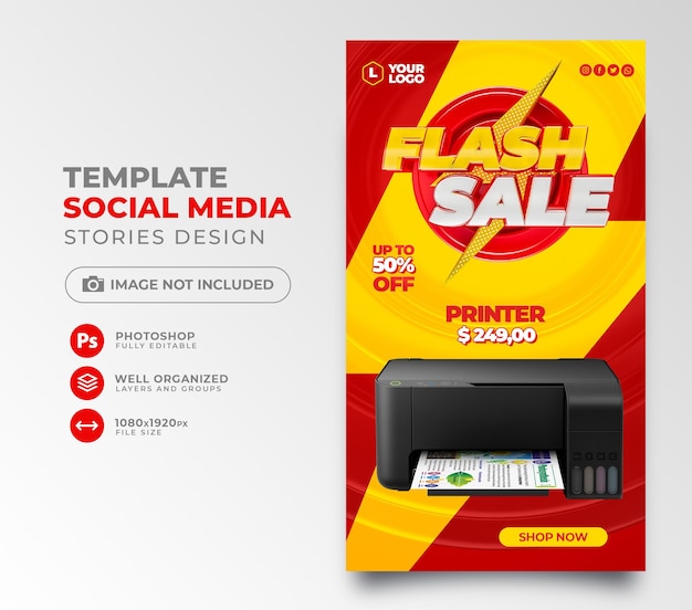 Публикация в социальных сетях flash sale в 3d-рендеринге со скидкой 50