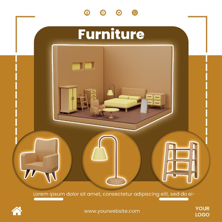 PSD post social media furniture icon 3d render