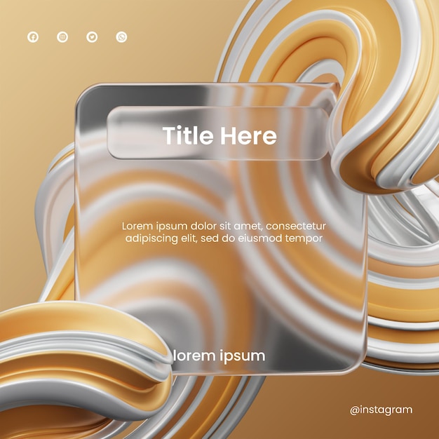 PSD post social media di glassmorphism design con rendering di forme astratte 3d