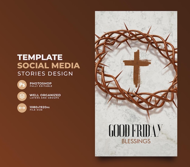 PSD pubblica sui social media buon venerdì buona pasqua per il cristianesimo rendering 3d