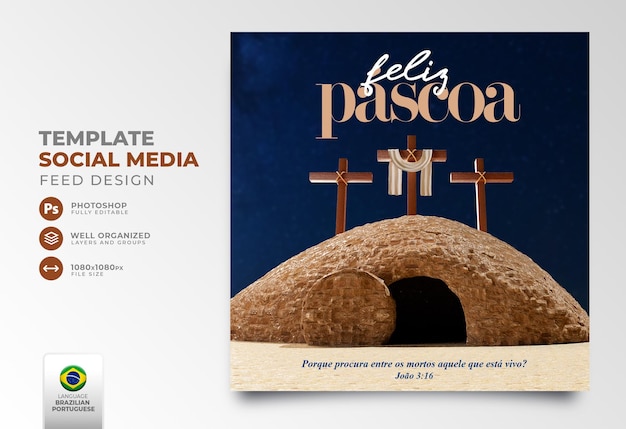 PSD pubblica sui social media una buona pasqua per il cristianesimo nel rendering 3d portoghese