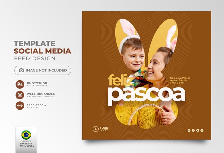 PSD post social media happy easter in portuguese 3d render for marketing campaign in brazil