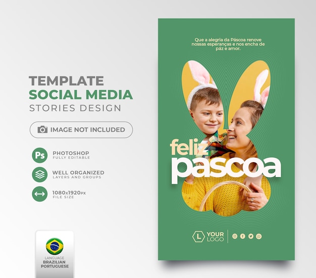 Post social media happy easter in portuguese 3d render for marketing campaign in brazil