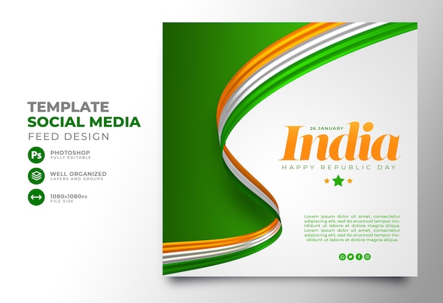 Post social media happy republic day india sjabloonontwerp 3d render