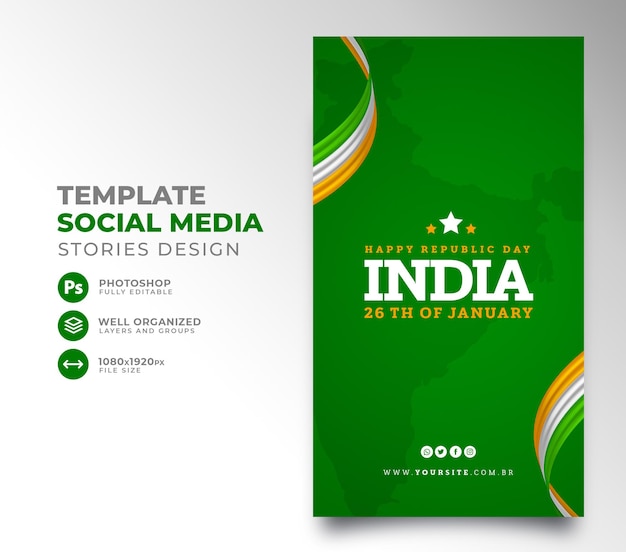 PSD post social media happy republic day india template design 3d render