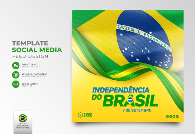 Post social media independence day brazil in 3d render portuguese