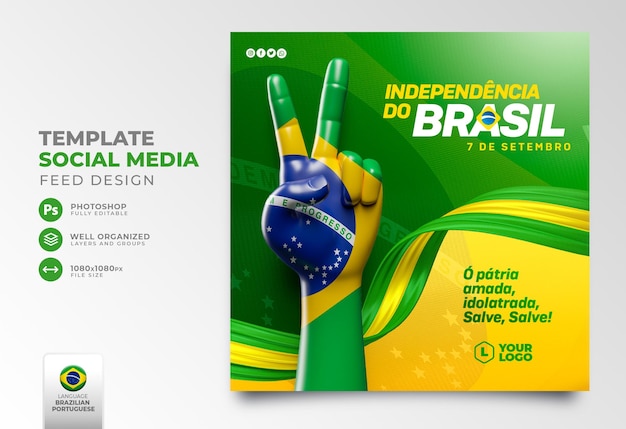 Post social media independence day brazil in 3d render portuguese