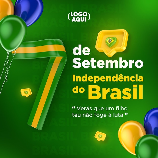 PSD post social media independence day brazil in 3d render portuguese