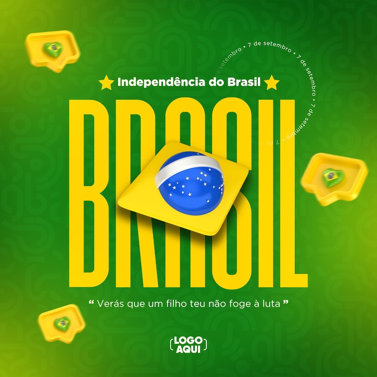 PSD post social media independence day brazil in 3d render portuguese