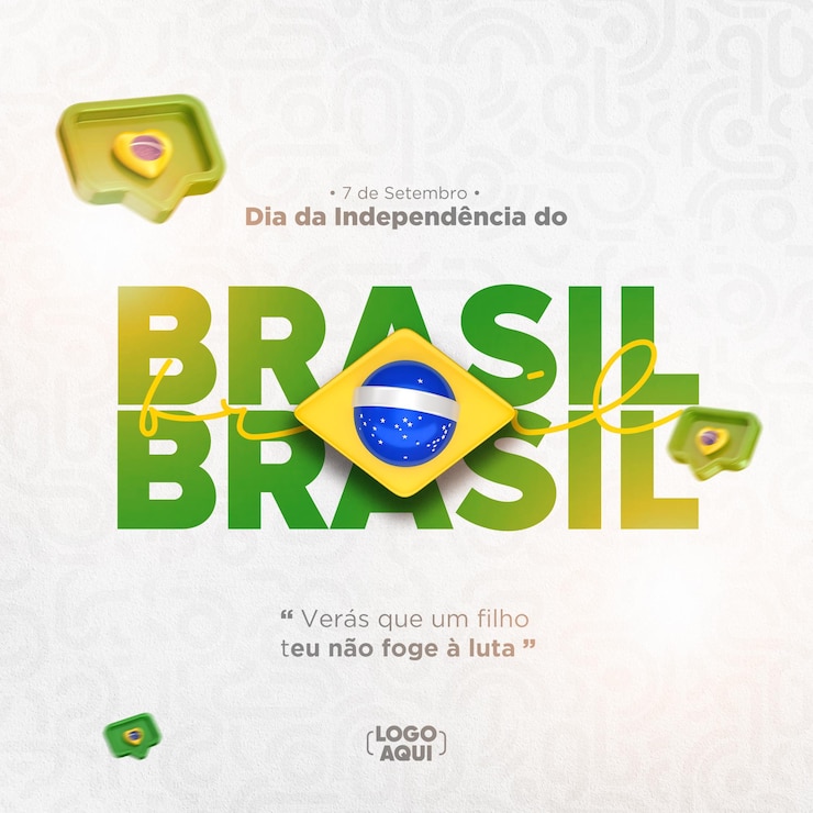 PSD post social media independence day brazil in 3d render portuguese
