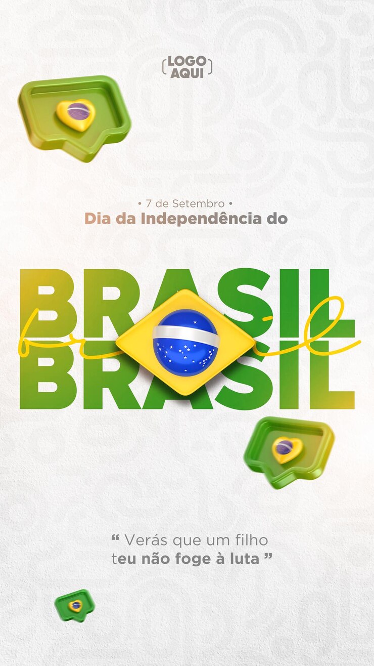 PSD post social media independence day brazil in 3d render portuguese