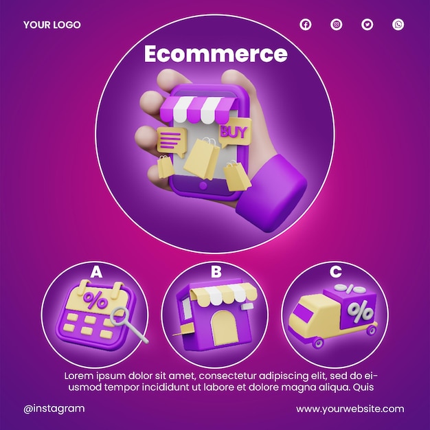 Post social media market and ecommerce icon 3d render