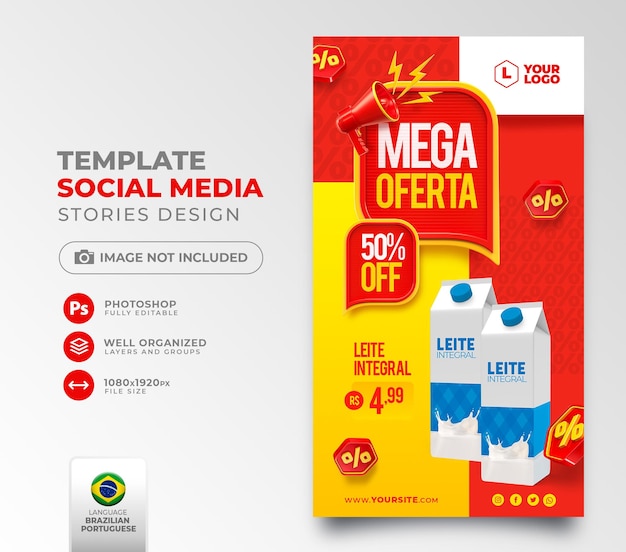 Post social media mega-aanbieding in portugese 3d-weergave voor marketingcampagne in brazilië