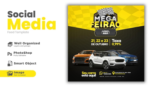 PSD post social media mega fair in portuguese 3d render campaign in brazil