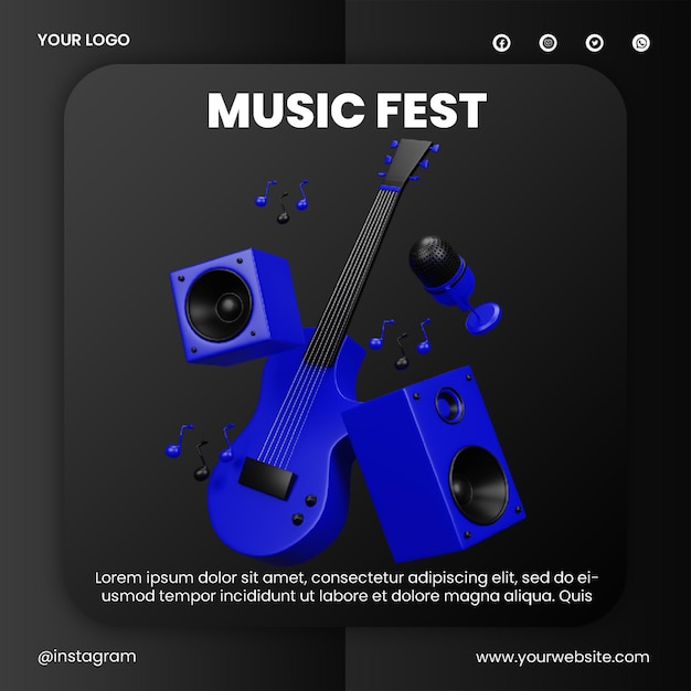 Pubblica il rendering 3d dell'icona del festival musicale dei social media