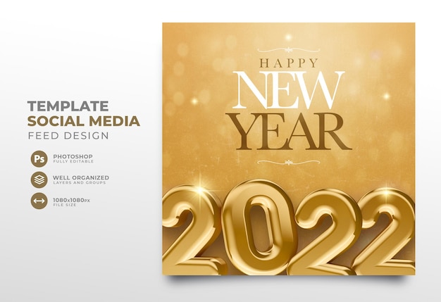 PSD post social media new year celebration 3d render realistic instagram feed