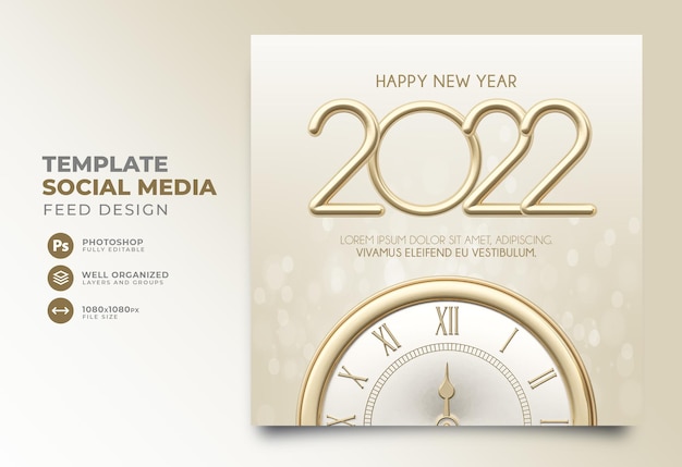 Post social media new year celebration 3d render realistic instagram feed