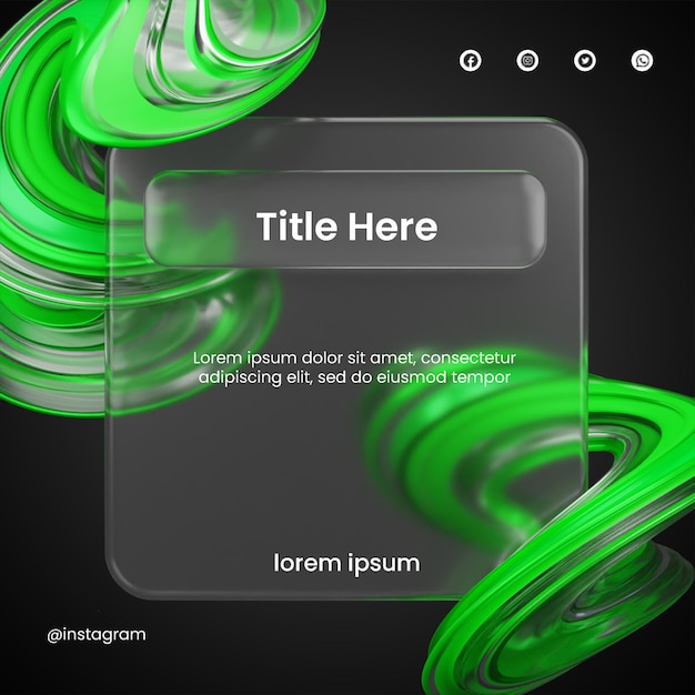 post social media of glassmorphism design with 3d abstract shape rendering