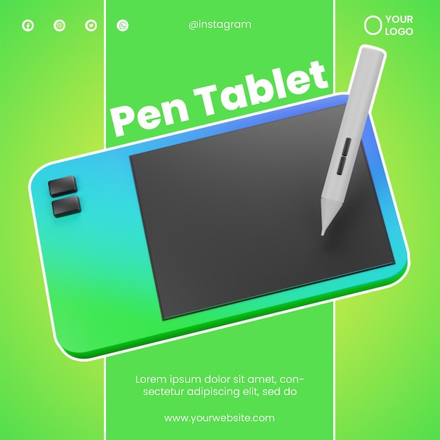 Posta social media penna tablet icona 3d rendering