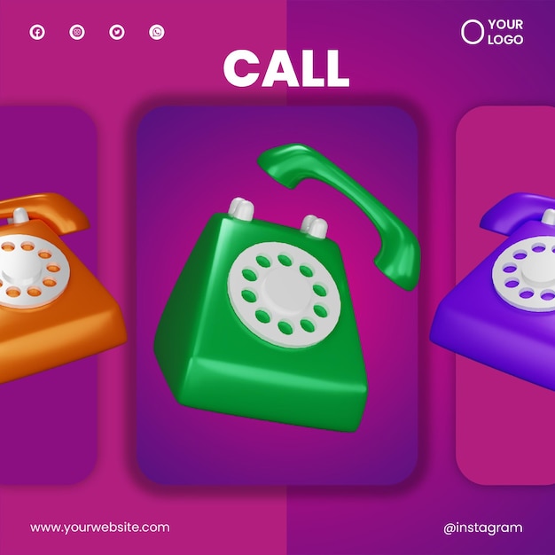 PSD post social media phone with icon 3d render