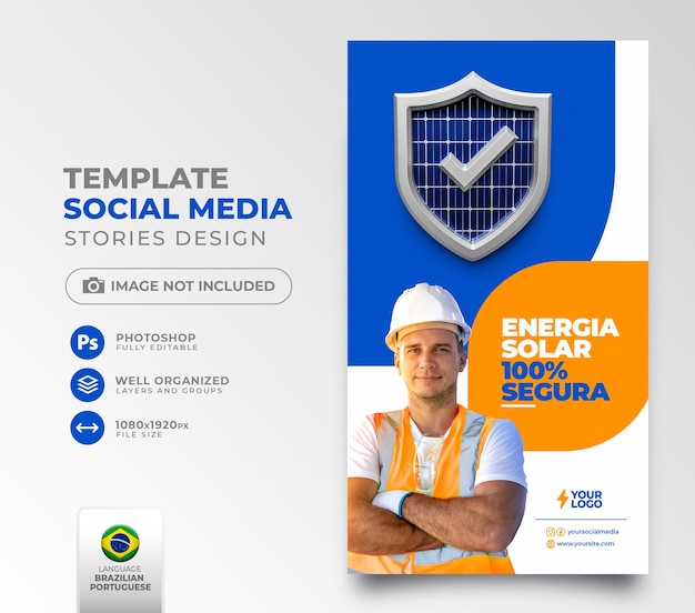 PSD post social media solar energy in portuguese 3d render for marketing campaign in brazil