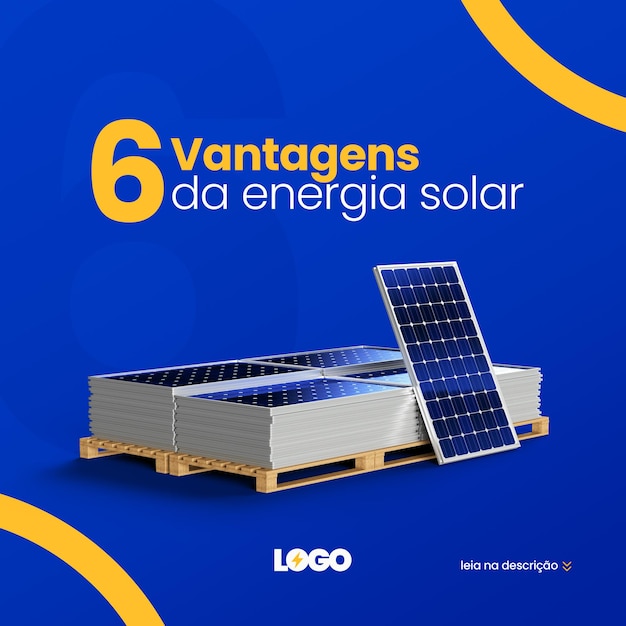 PSD post social media solar energy system 3d render for brazilian campaign