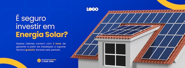 Post social media solar energy system 3d render for brazilian campaign