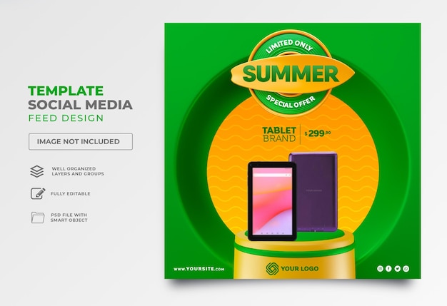 Post social media summer sale in 3d render realistic exclusive offers