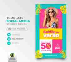 PSD post social media summer sale in brazil 3d render template for marketing campaign in portuguese