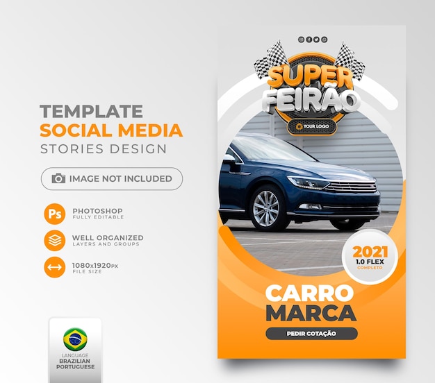 Post social media super car fair in portuguese 3d render for marketing campaign in brazil