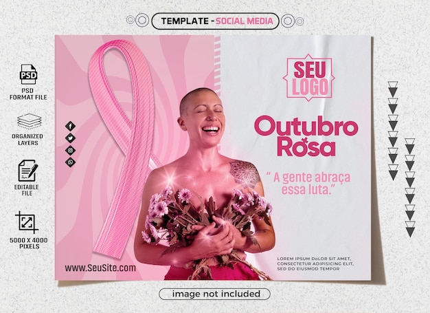 Post social media template para campanha do mes de outubro rosa no brasil