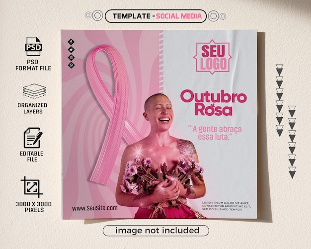 PSD post social media template para campanha do mes de outubro rosa no brasil